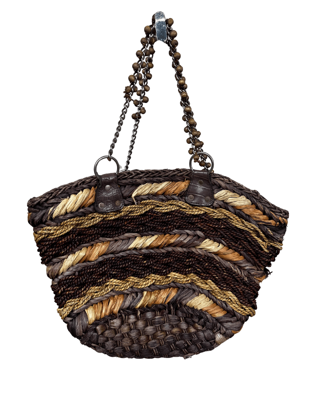 Handcrafted Woven Straw Tote Bag with Chain Handles - Funkify