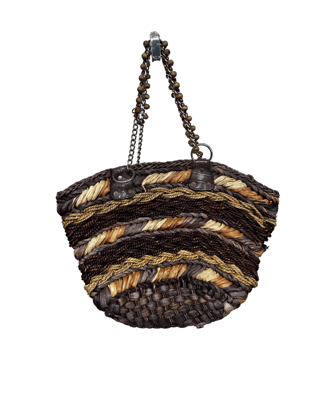 Handcrafted Woven Straw Tote Bag with Chain Handles - Funkify