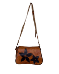 Handmade Brown Whipstitch Genuine Leather Shoulder Bag with Flower Detail - Funkify