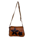 Handmade Brown Whipstitch Genuine Leather Shoulder Bag with Flower Detail - Funkify