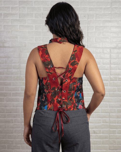 Handmade Upcycled Halter Corset-Back Vest Top & Choker - Funkify