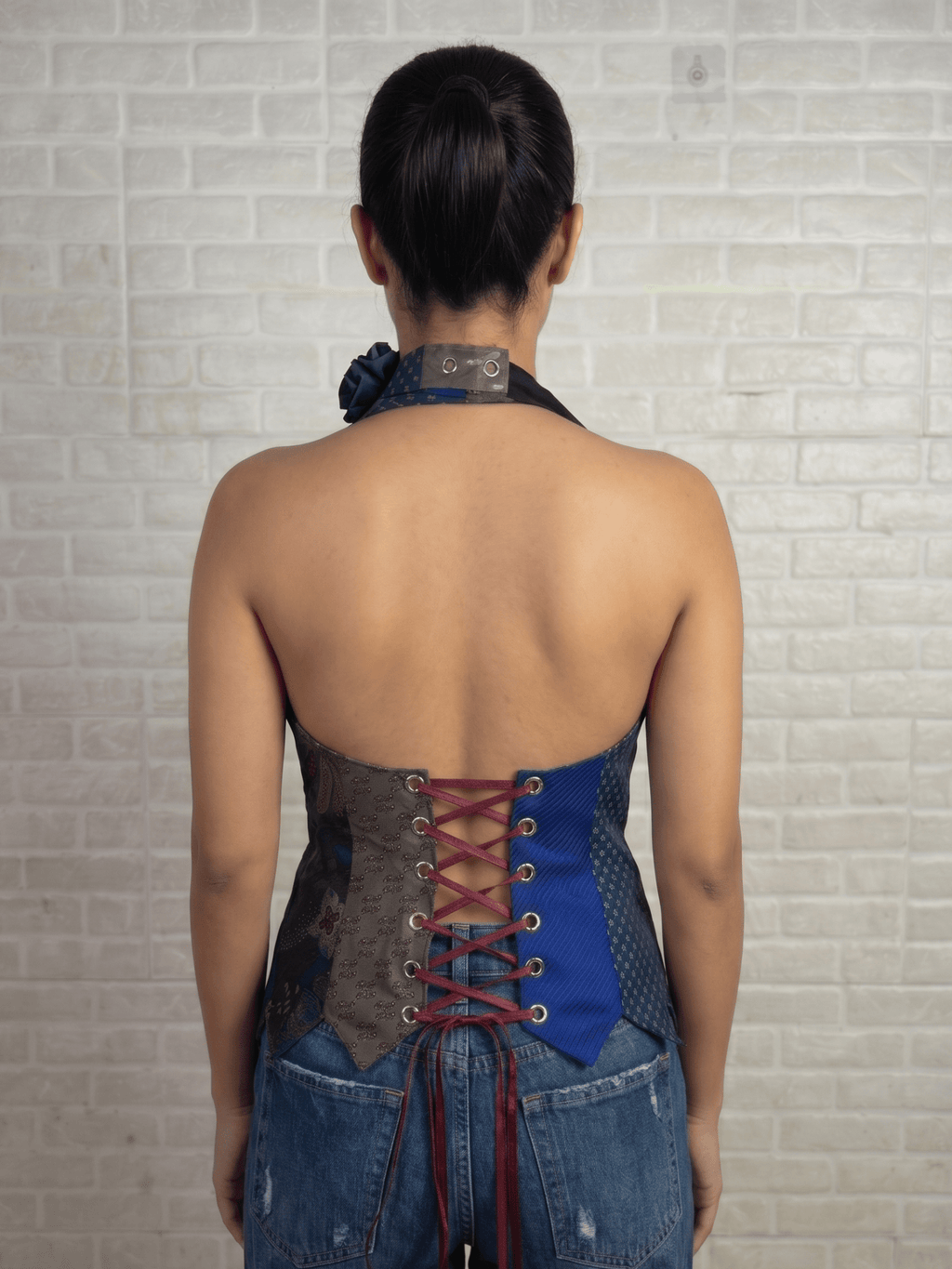 Handmade Upcycled Halter Corset-Back Vest Top & Choker - Funkify