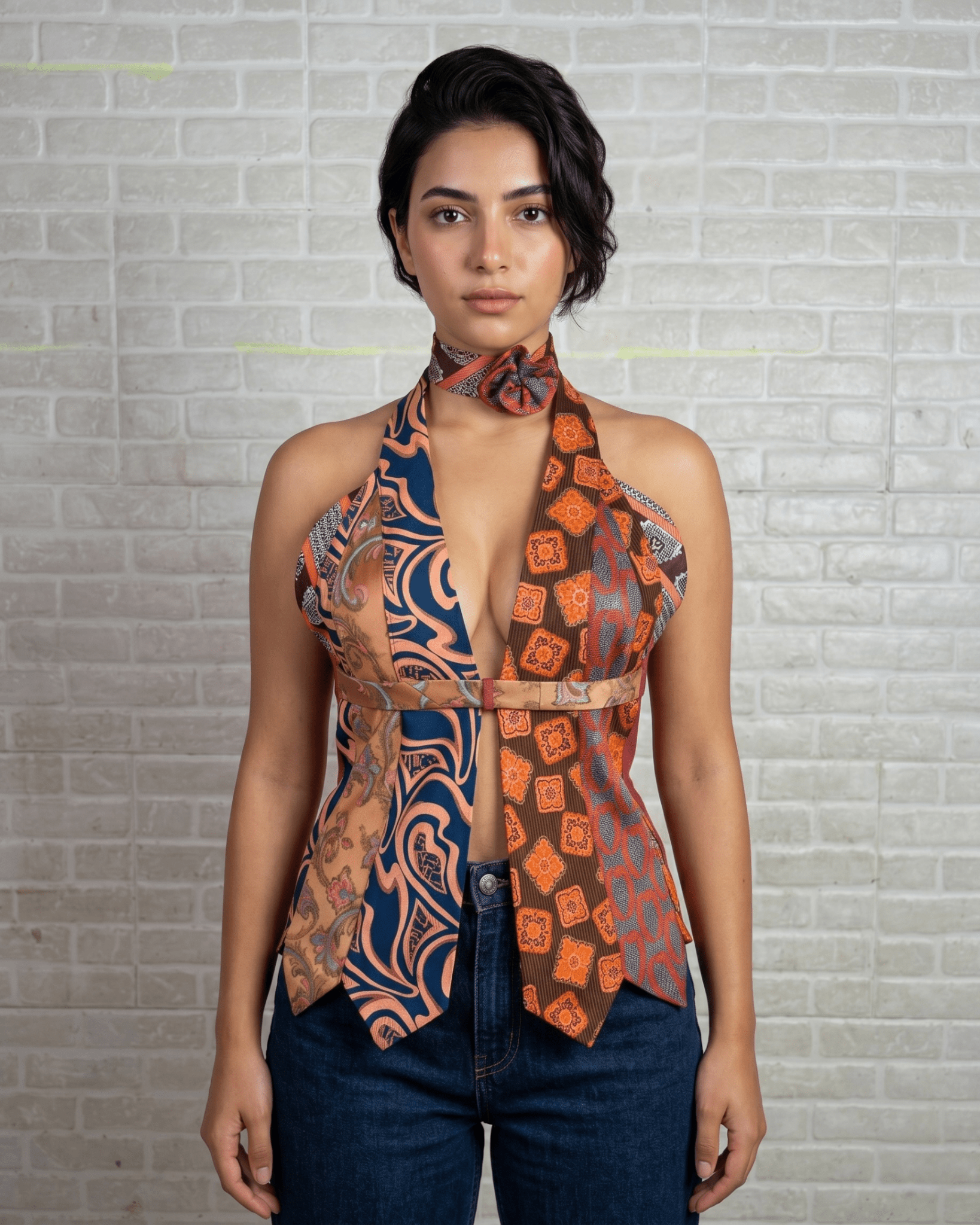 Handmade Upcycled Halter Corset-Back Vest Top & Choker - Funkify