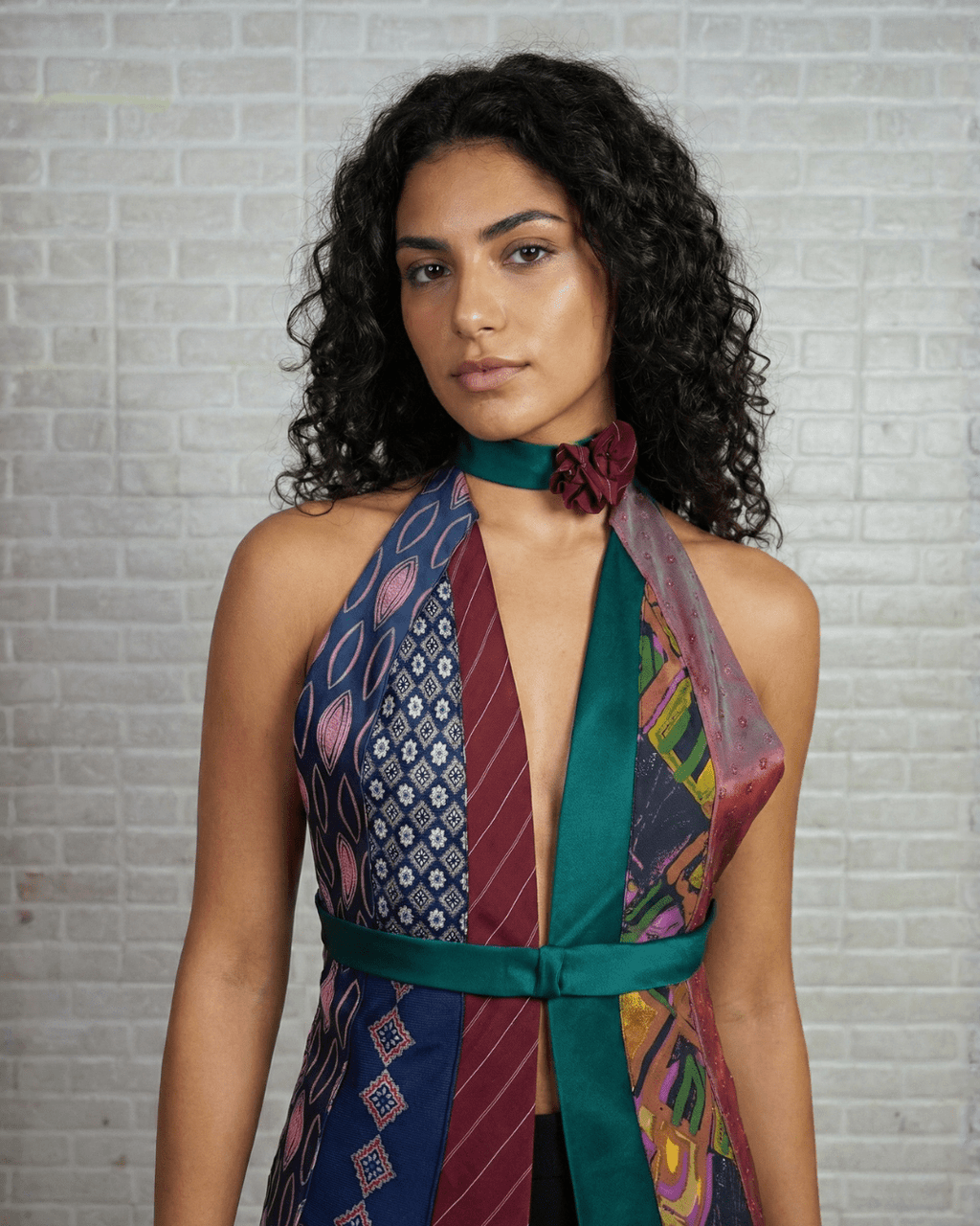 Handmade Upcycled Necktie Halter Vest Top w/ Corset Back & Choker - Medium to XL - Funkify