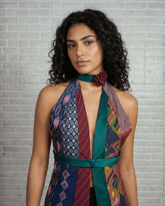 Handmade Upcycled Necktie Halter Vest Top w/ Corset Back & Choker - Medium to XL - Funkify