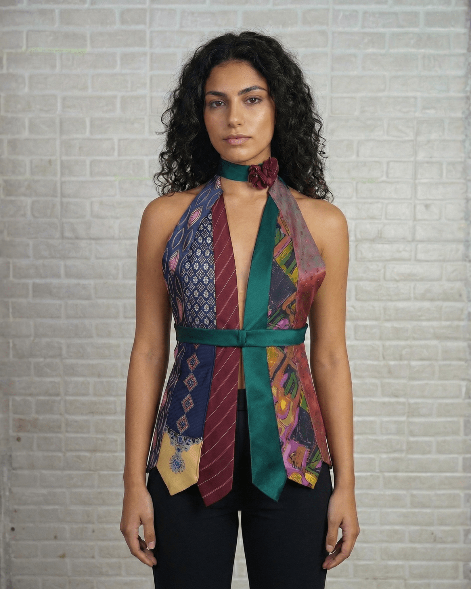 Handmade Upcycled Necktie Halter Vest Top w/ Corset Back & Choker - Medium to XL - Funkify