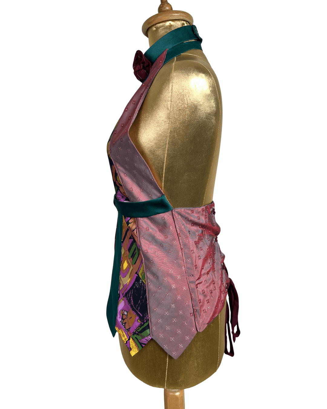 Handmade Upcycled Necktie Halter Vest Top w/ Corset Back & Choker - Medium to XL - Funkify