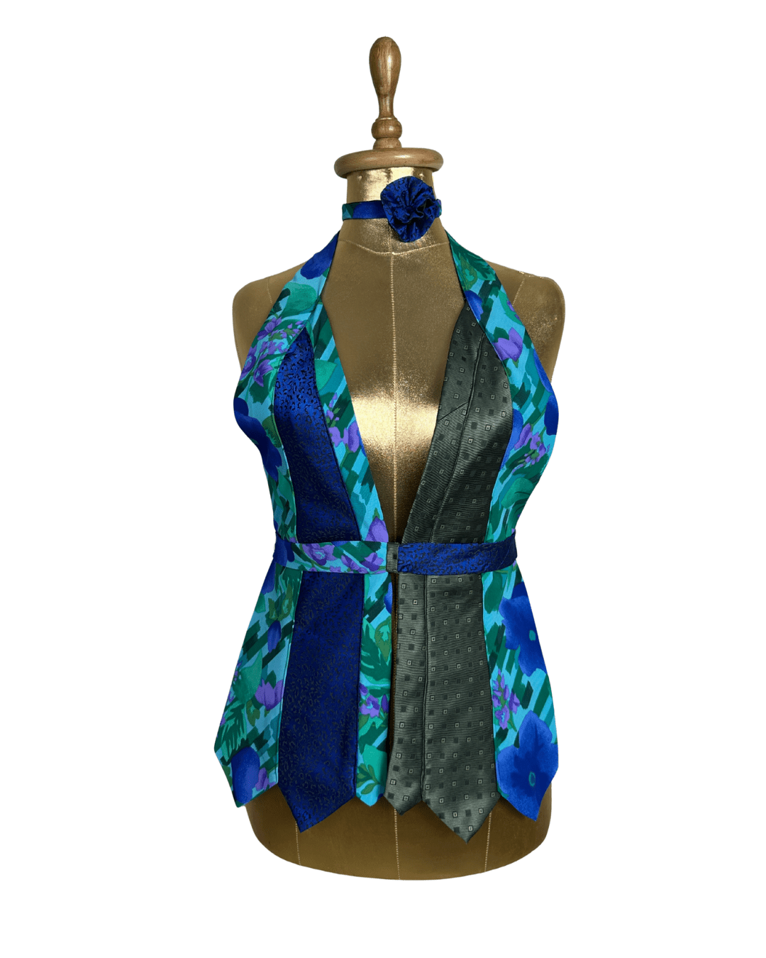 Handmade Upcycled Necktie Halter Vest Top with Choker - Funkify