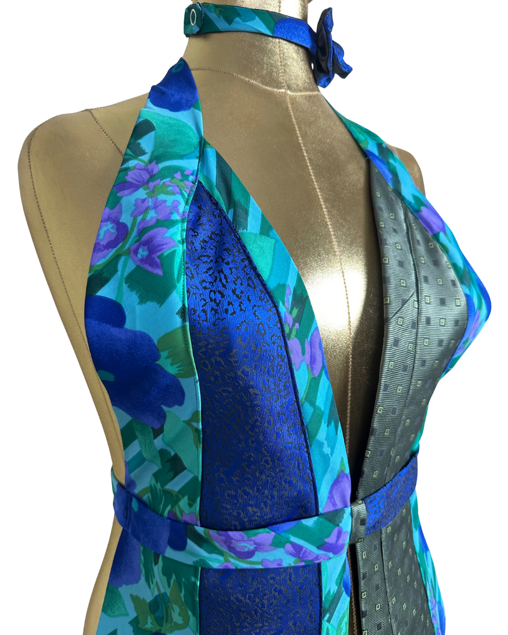 Handmade Upcycled Necktie Halter Vest Top with Choker - Funkify