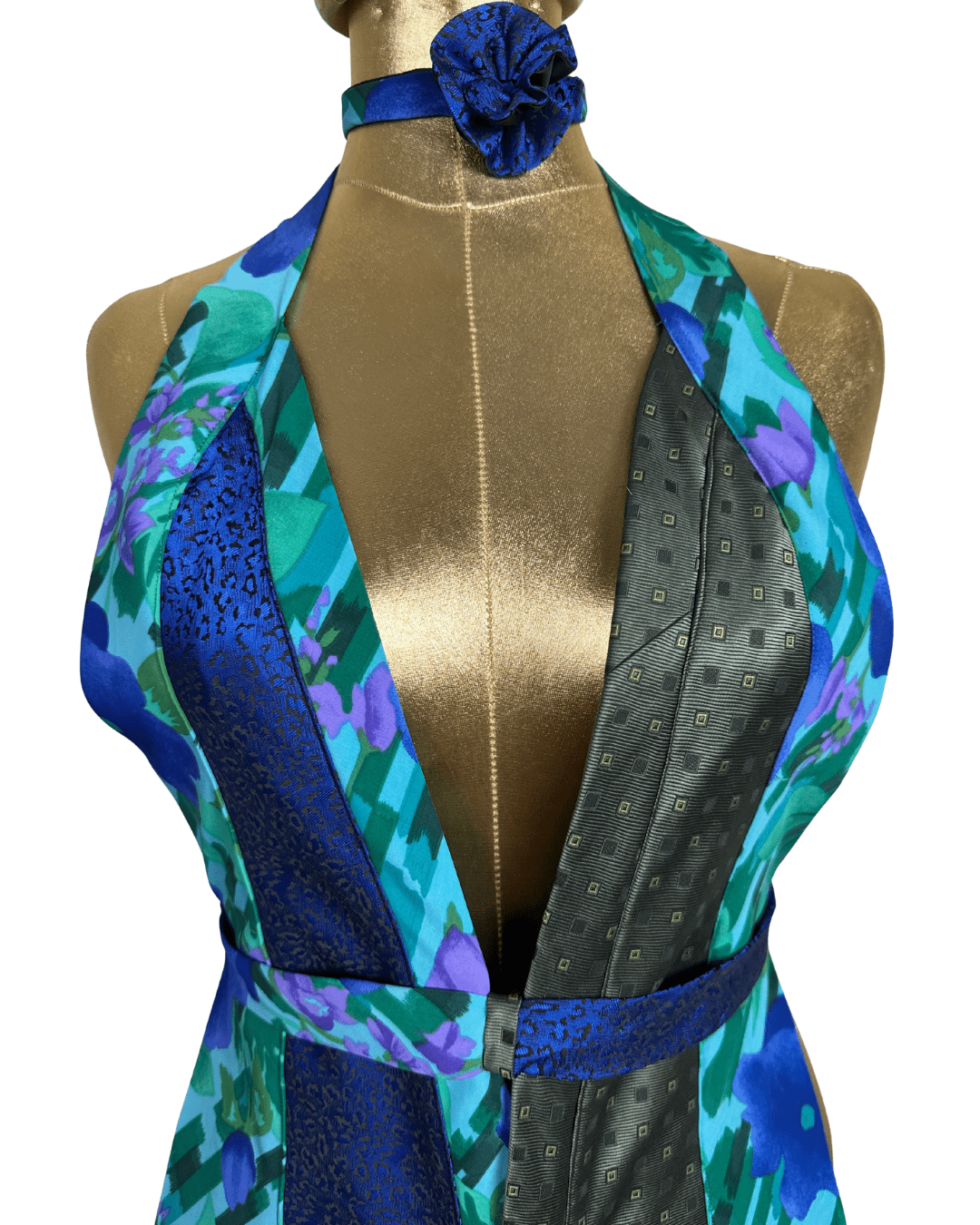 Handmade Upcycled Necktie Halter Vest Top with Choker - Funkify