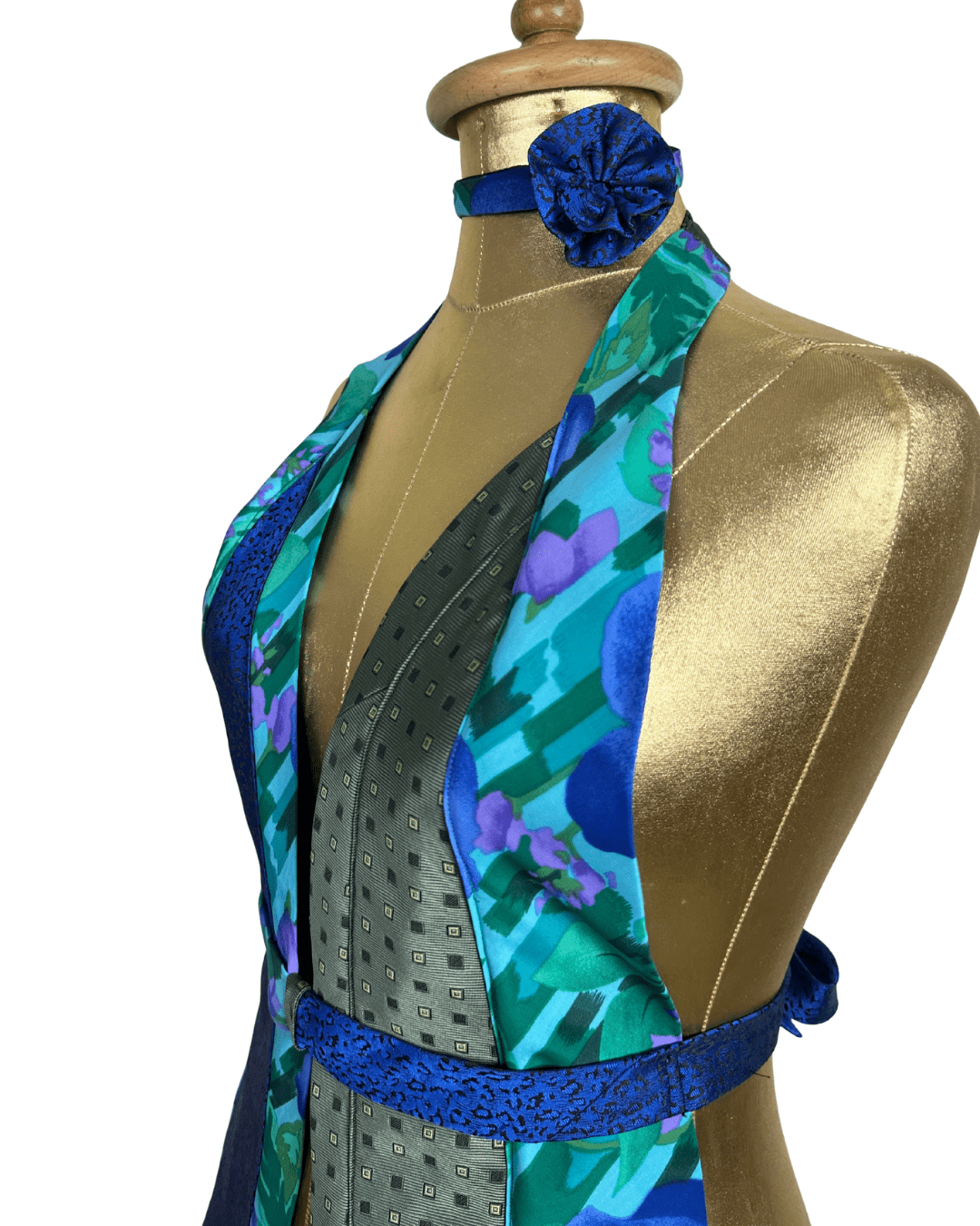 Handmade Upcycled Necktie Halter Vest Top with Choker - Funkify