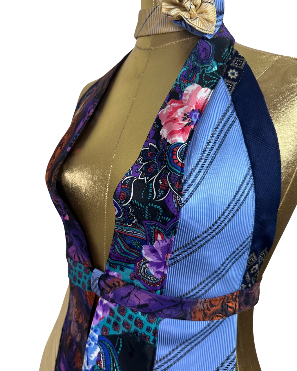 Handmade Upcycled Necktie Halter Vest Top with Choker XS - M - Funkify