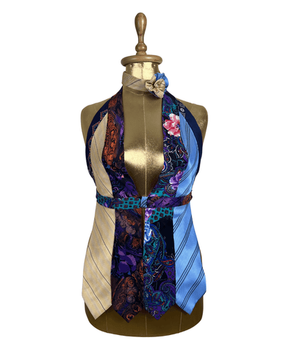 Handmade Upcycled Necktie Halter Vest Top with Choker XS - M - Funkify
