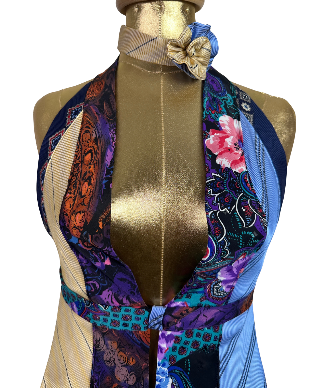 Handmade Upcycled Necktie Halter Vest Top with Choker XS - M - Funkify