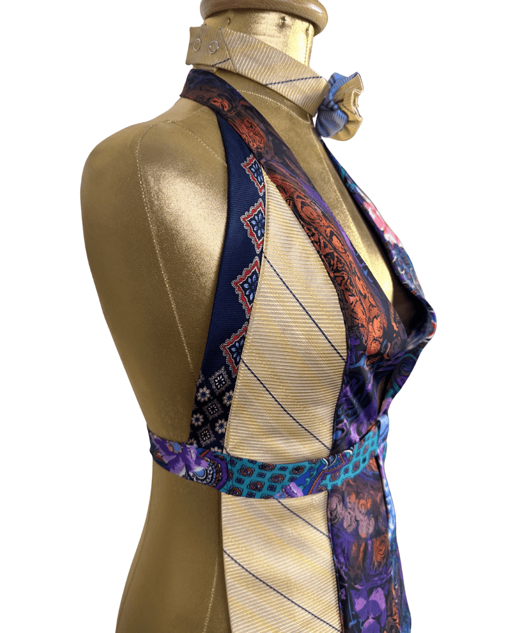 Handmade Upcycled Necktie Halter Vest Top with Choker XS - M - Funkify
