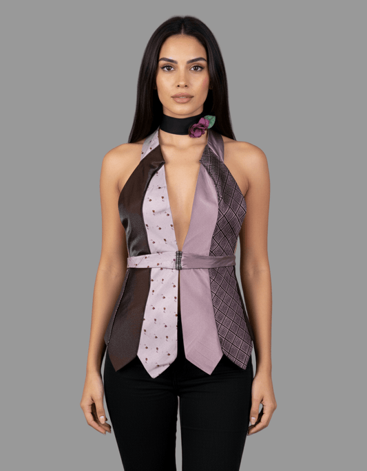 Handmade Upcycled Necktie Halter Vest Top with Choker - XS to Medium - Funkify