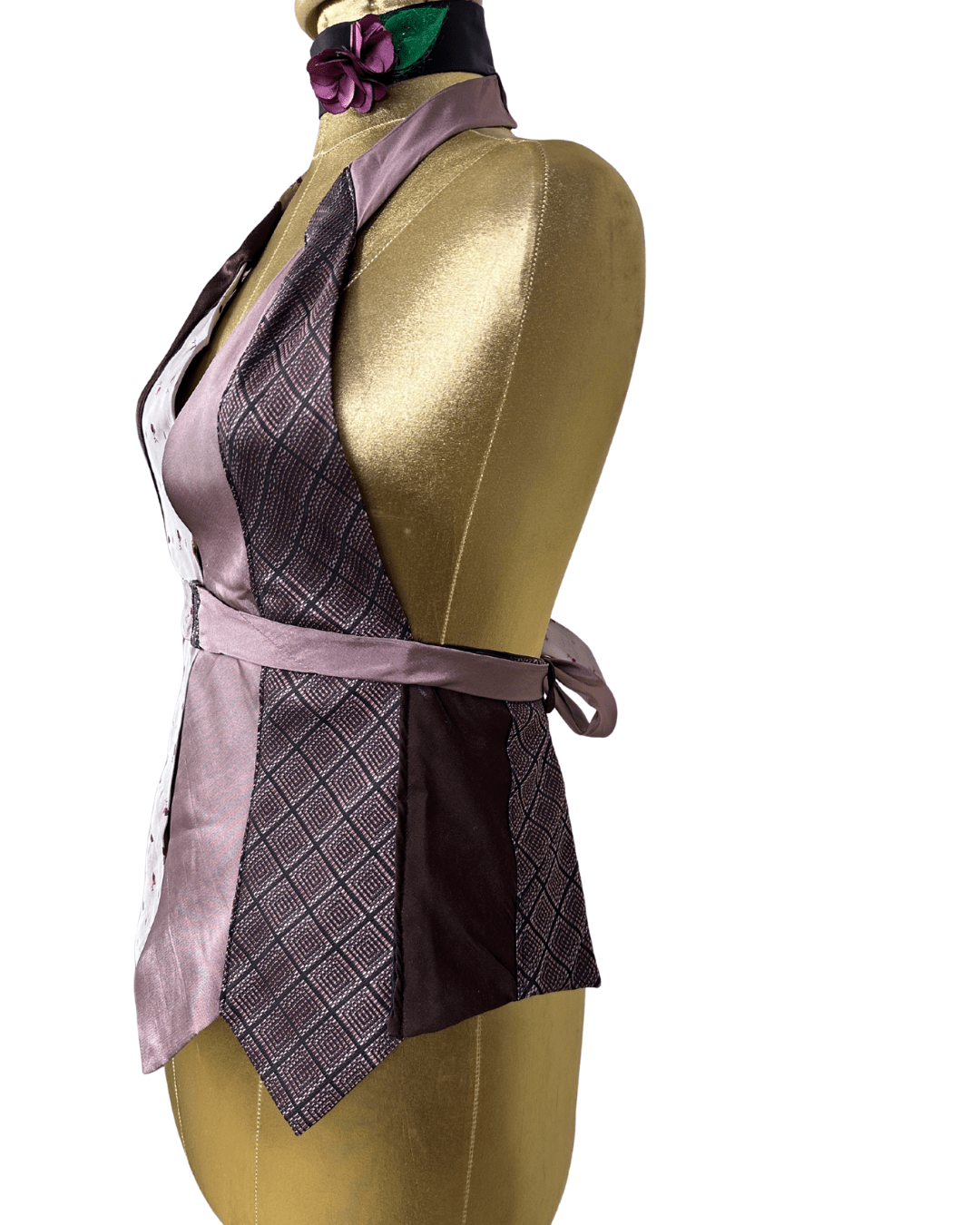 Handmade Upcycled Necktie Halter Vest Top with Choker - XS to Medium - Funkify