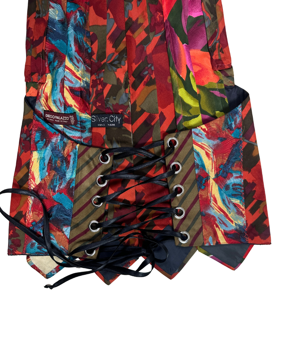 Handmade Upcycled Necktie Halter Vest Top with Corset Back & Choker - Funkify