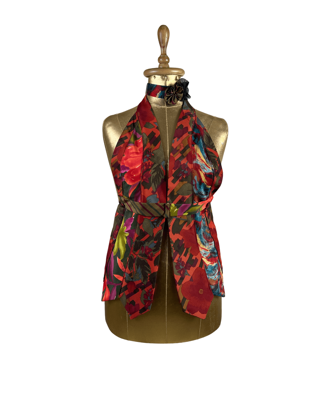 Handmade Upcycled Necktie Halter Vest Top with Corset Back & Choker - Funkify