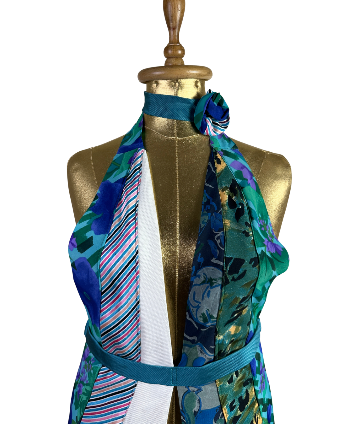 Handmade Upcycled Necktie Halter Vest Top with Corset Back & Choker - Funkify