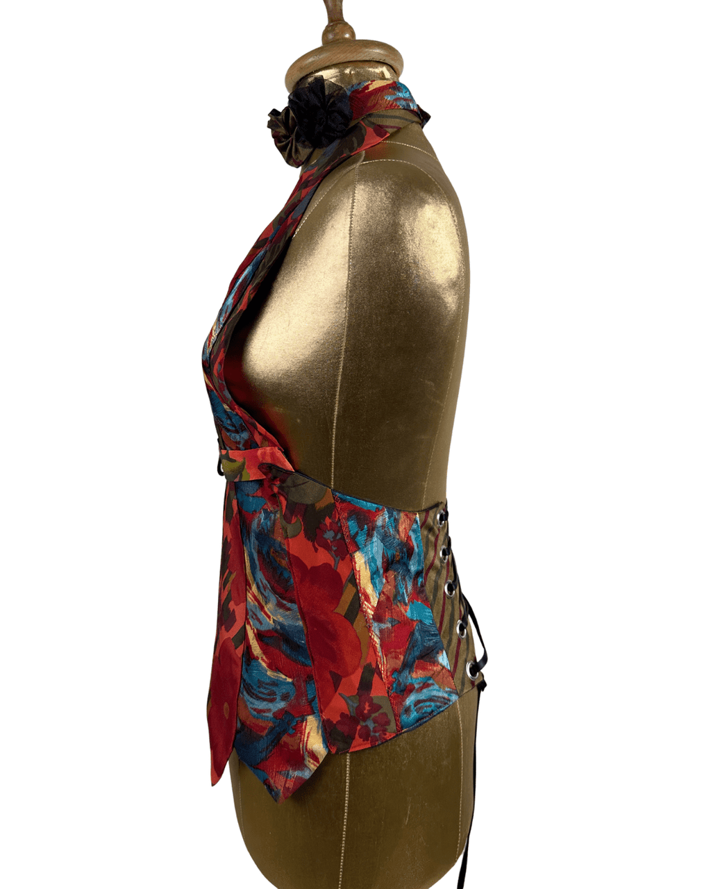 Handmade Upcycled Necktie Halter Vest Top with Corset Back & Choker - Funkify