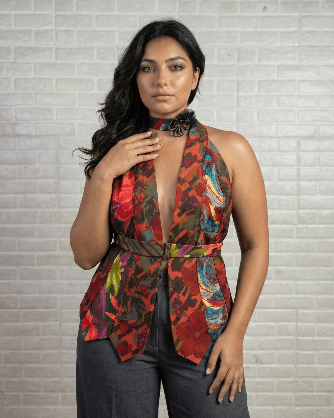 Handmade Upcycled Necktie Halter Vest Top with Corset Back & Choker - Funkify