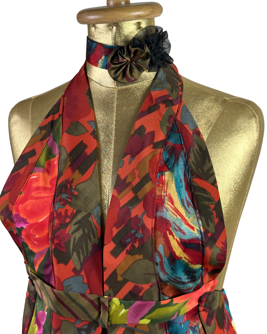 Handmade Upcycled Necktie Halter Vest Top with Corset Back & Choker - Funkify