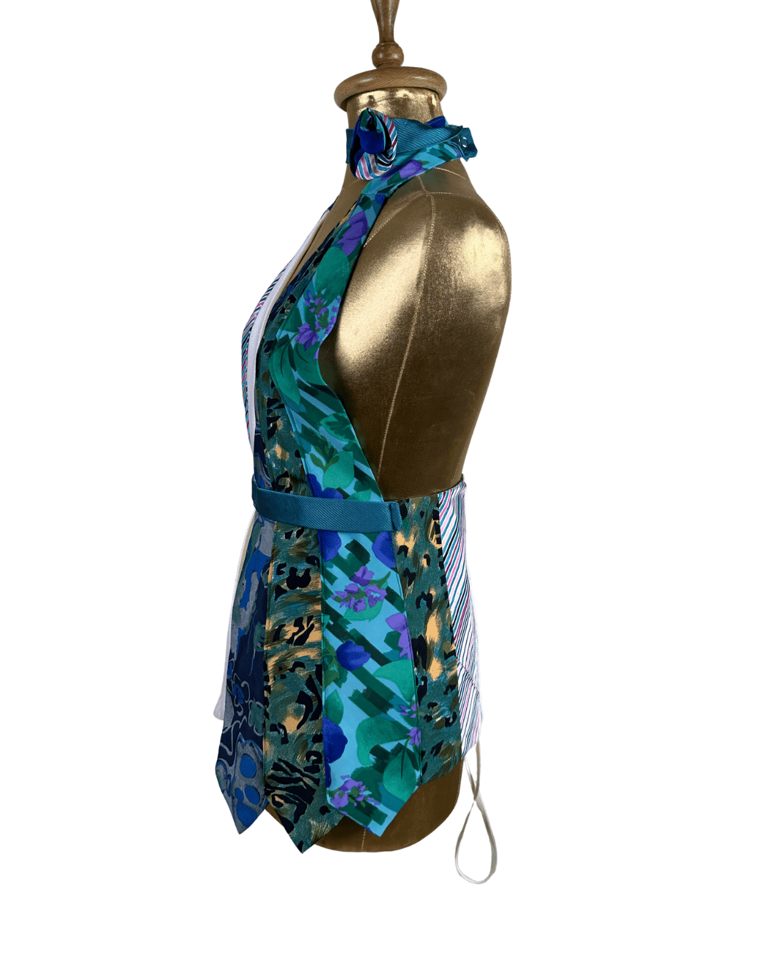 Handmade Upcycled Necktie Halter Vest Top with Corset Back & Choker - Funkify