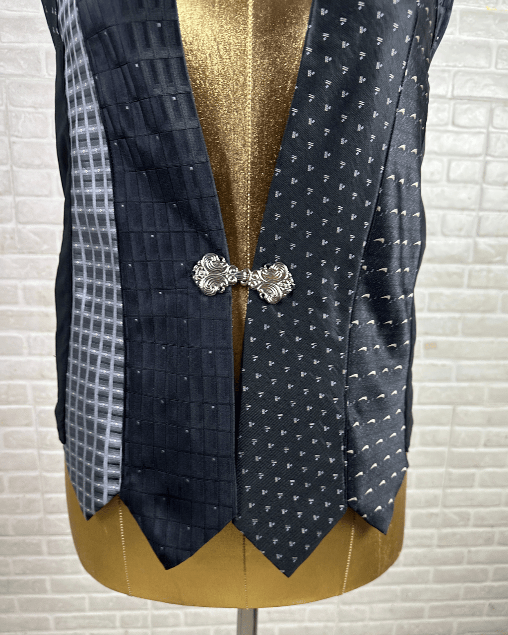 Handmade Upcycled Necktie Halter Vest Top with Corset Back & Choker - Funkify