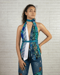 Handmade Upcycled Necktie Halter Vest Top with Corset Back & Choker - Funkify