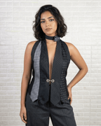 Handmade Upcycled Necktie Halter Vest Top with Corset Back & Choker - Funkify