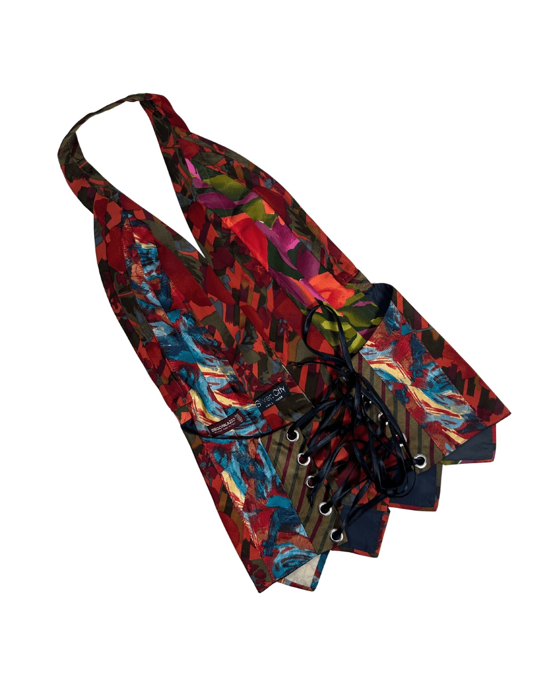 Handmade Upcycled Necktie Halter Vest Top with Corset Back & Choker - Funkify