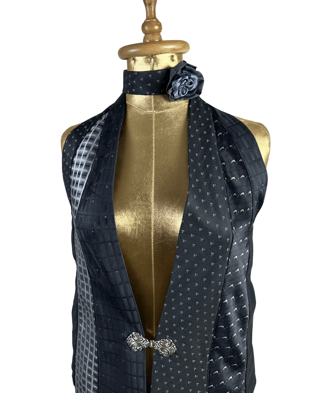 Handmade Upcycled Necktie Halter Vest Top with Corset Back & Choker - Funkify