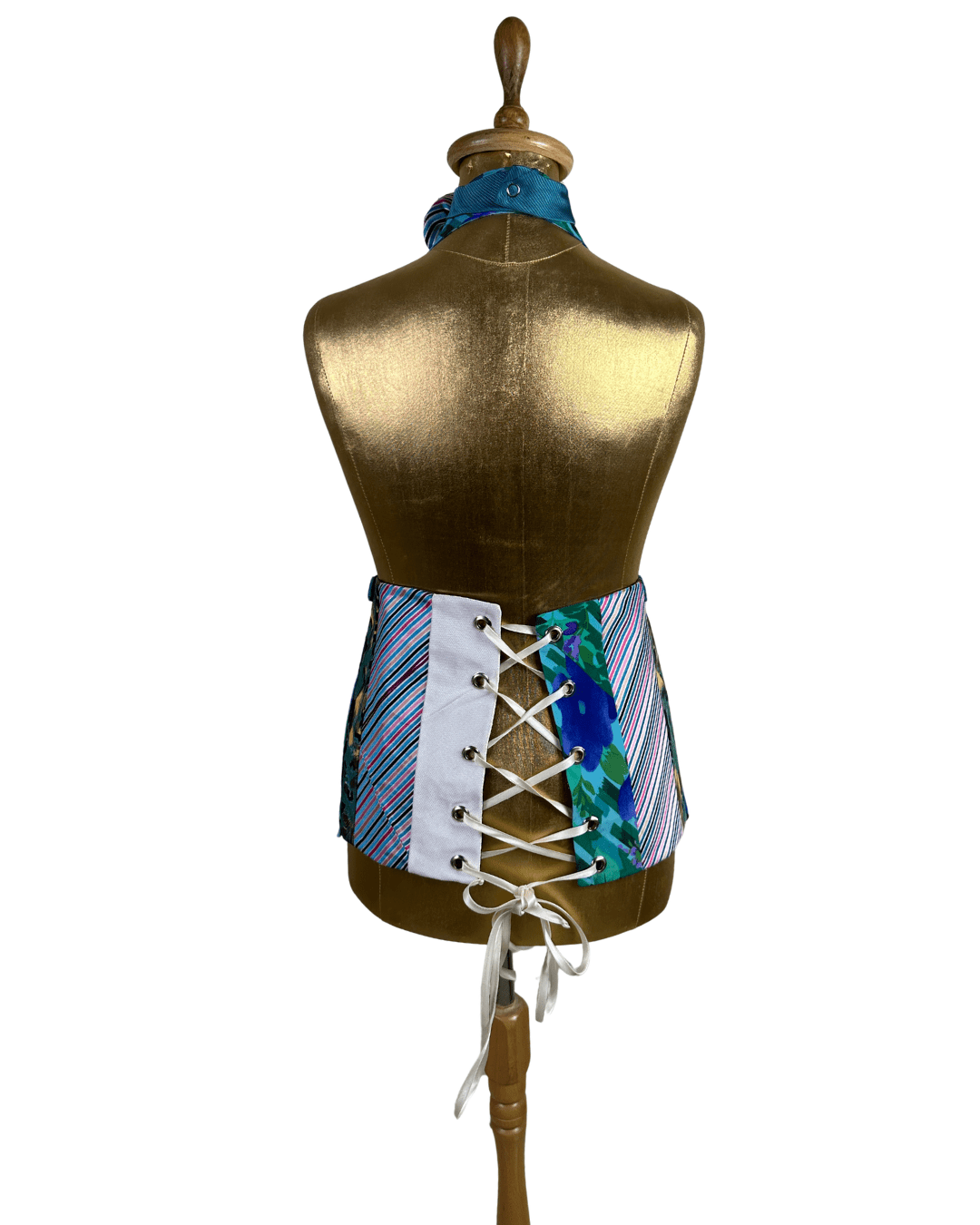 Handmade Upcycled Necktie Halter Vest Top with Corset Back & Choker - Funkify