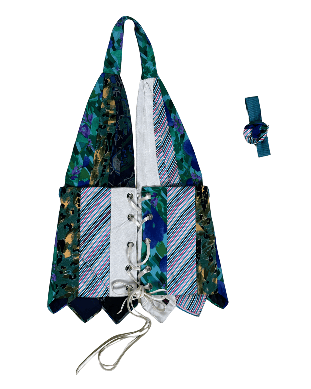 Handmade Upcycled Necktie Halter Vest Top with Corset Back & Choker - Funkify