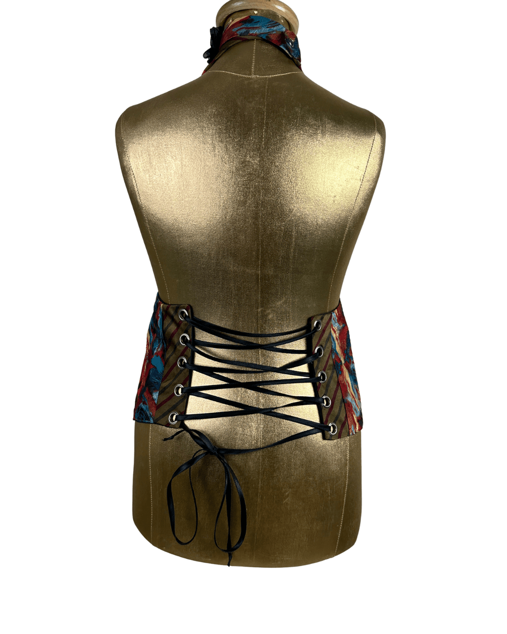 Handmade Upcycled Necktie Halter Vest Top with Corset Back & Choker - Funkify