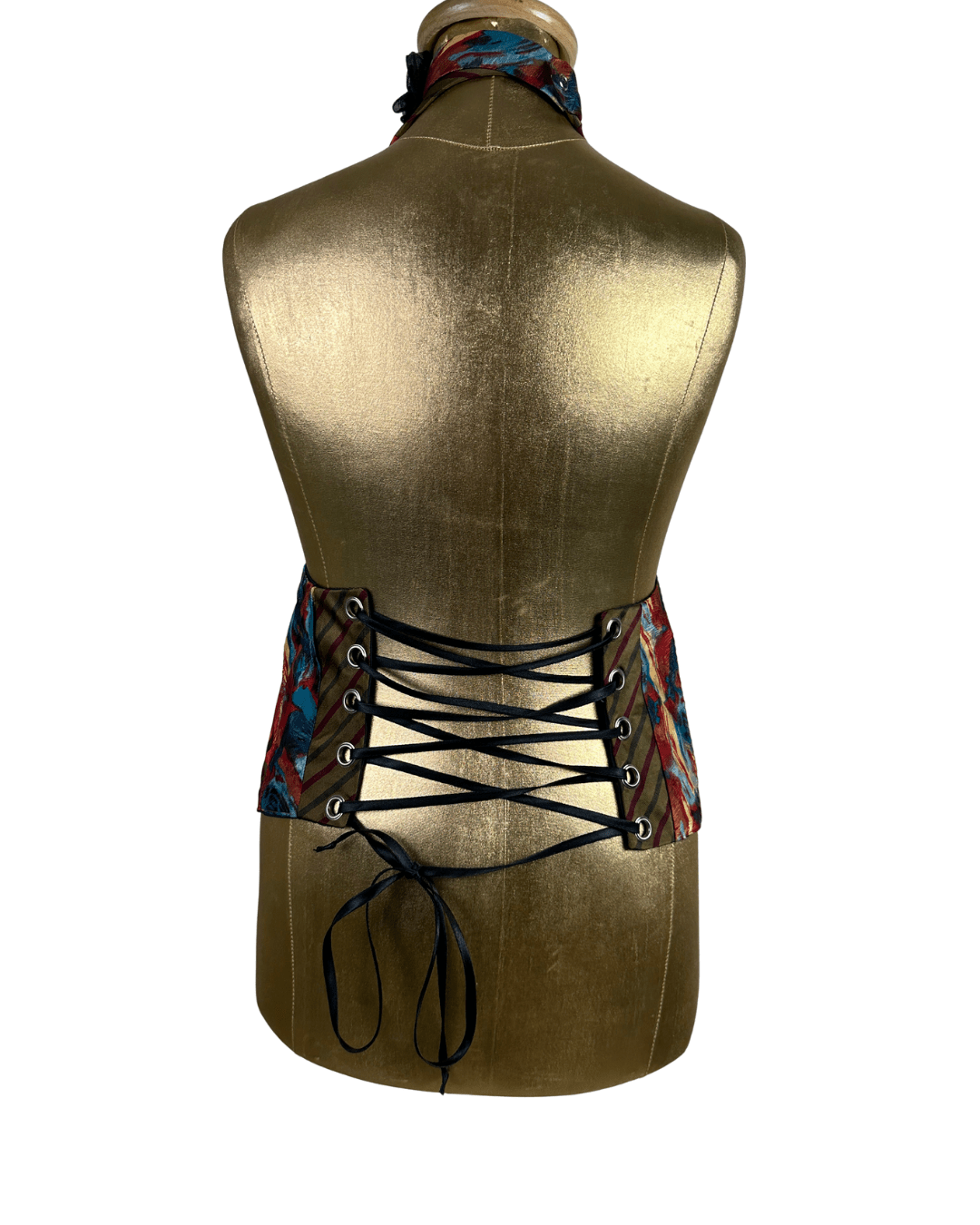 Handmade Upcycled Necktie Halter Vest Top with Corset Back & Choker - Funkify