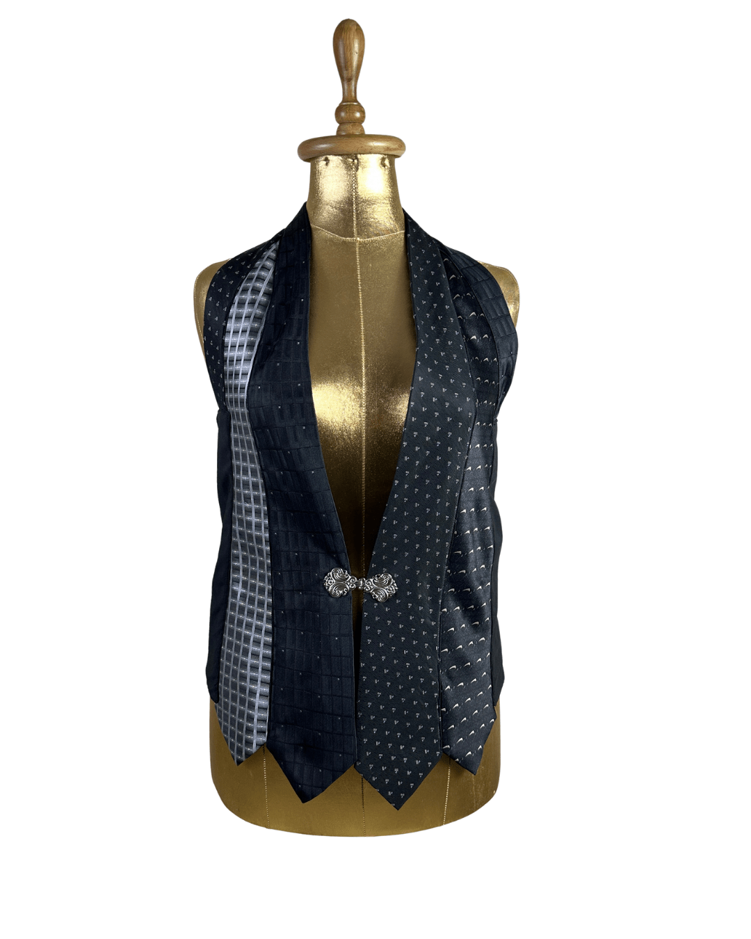 Handmade Upcycled Necktie Halter Vest Top with Corset Back & Choker - Funkify