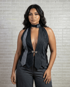 Handmade Upcycled Necktie Halter Vest Top with Corset Back & Choker - Funkify
