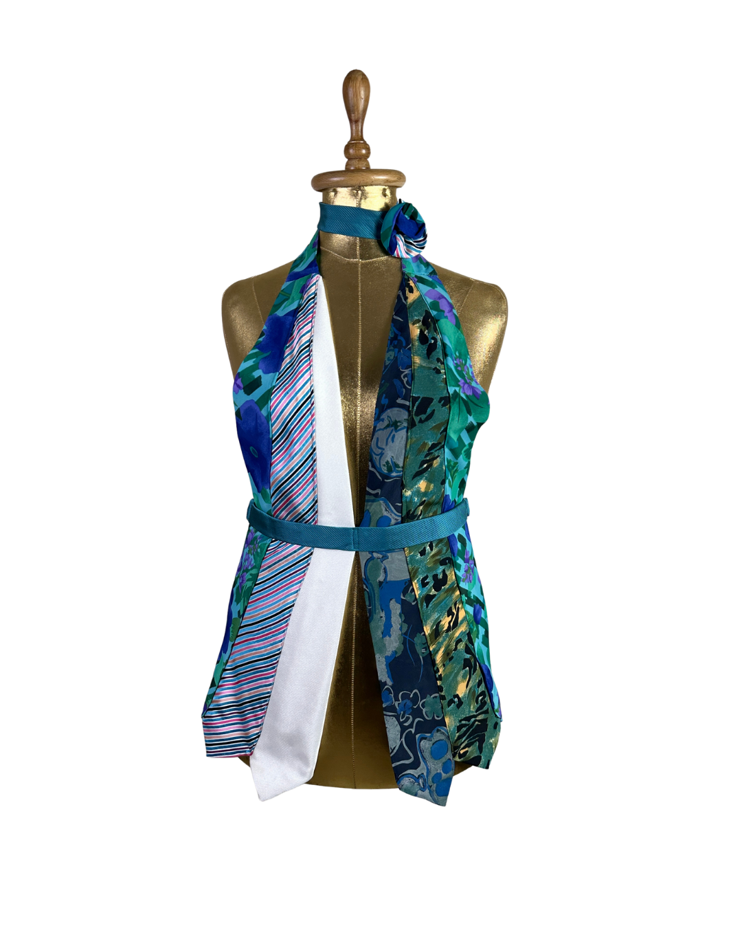 Handmade Upcycled Necktie Halter Vest Top with Corset Back & Choker - Funkify