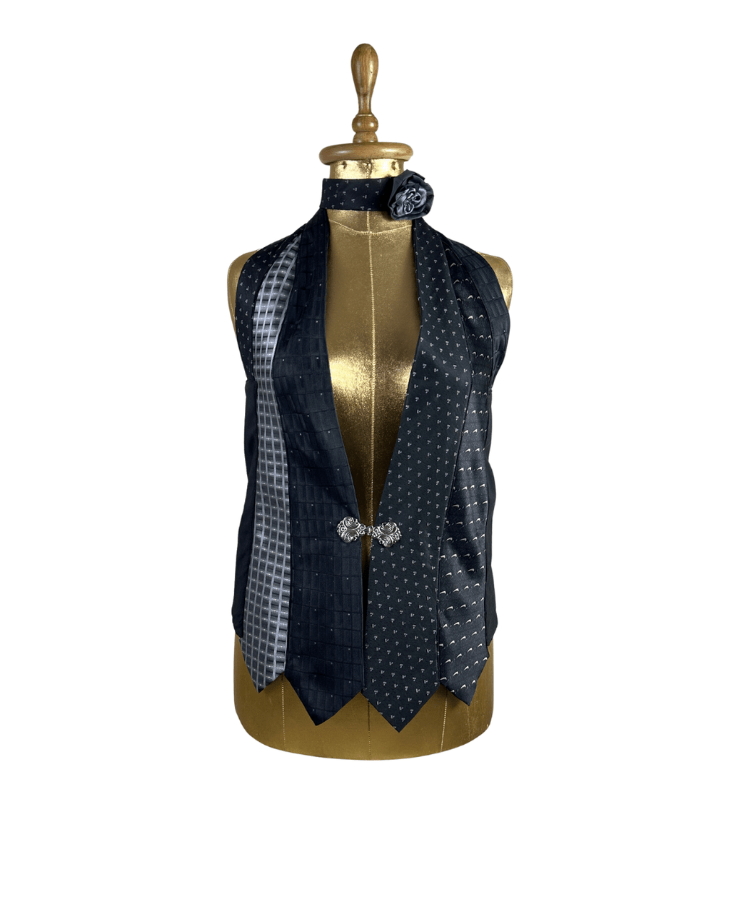 Handmade Upcycled Necktie Halter Vest Top with Corset Back & Choker - Funkify
