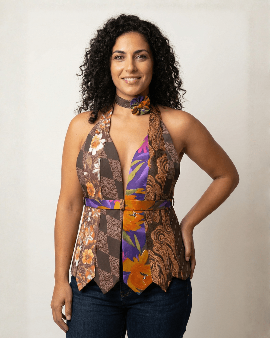 Handmade Upcycled Necktie Halter Vest Top with Corset Back & Choker M - XL - Funkify