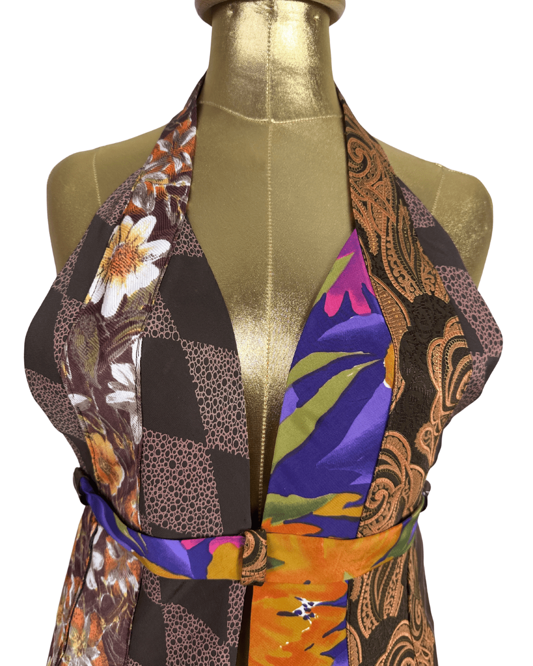 Handmade Upcycled Necktie Halter Vest Top with Corset Back & Choker M - XL - Funkify