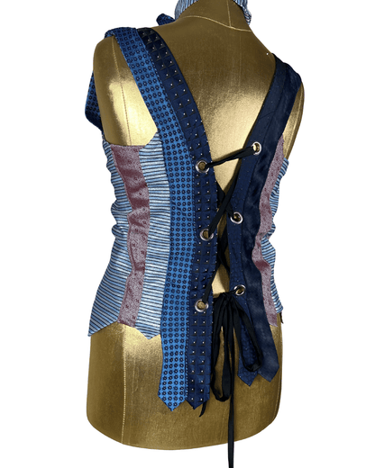 Handmade Upcycled Necktie Lace - Up Vest Top with Choker - Funkify