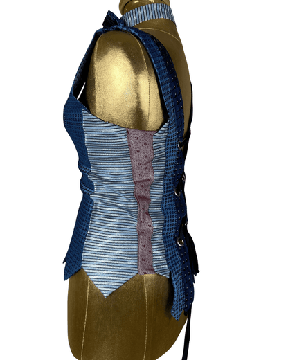 Handmade Upcycled Necktie Lace - Up Vest Top with Choker - Funkify