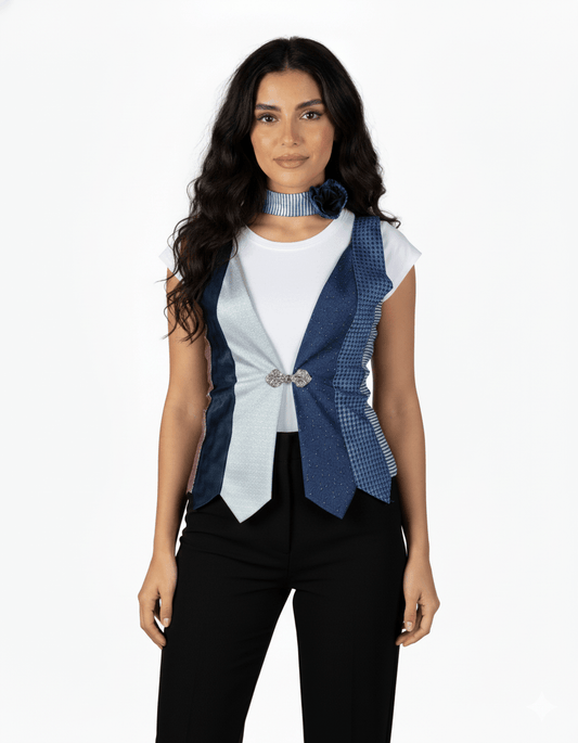 Handmade Upcycled Necktie Lace - Up Vest Top with Choker - Funkify