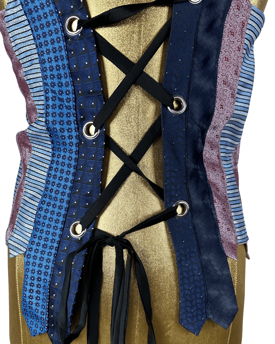Handmade Upcycled Necktie Lace - Up Vest Top with Choker - Funkify