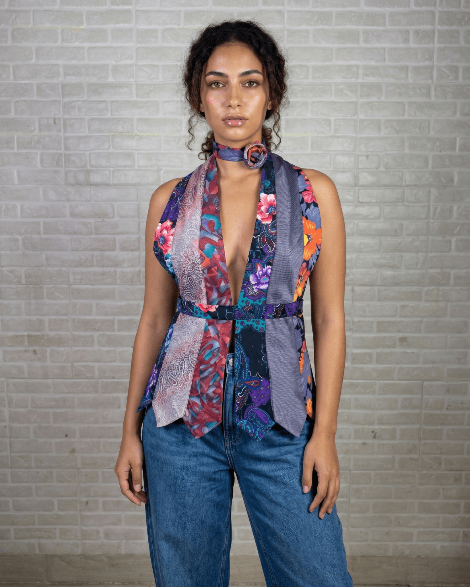 Handmade Upcycled Tie Halter Vest Top & Choker - Funkify