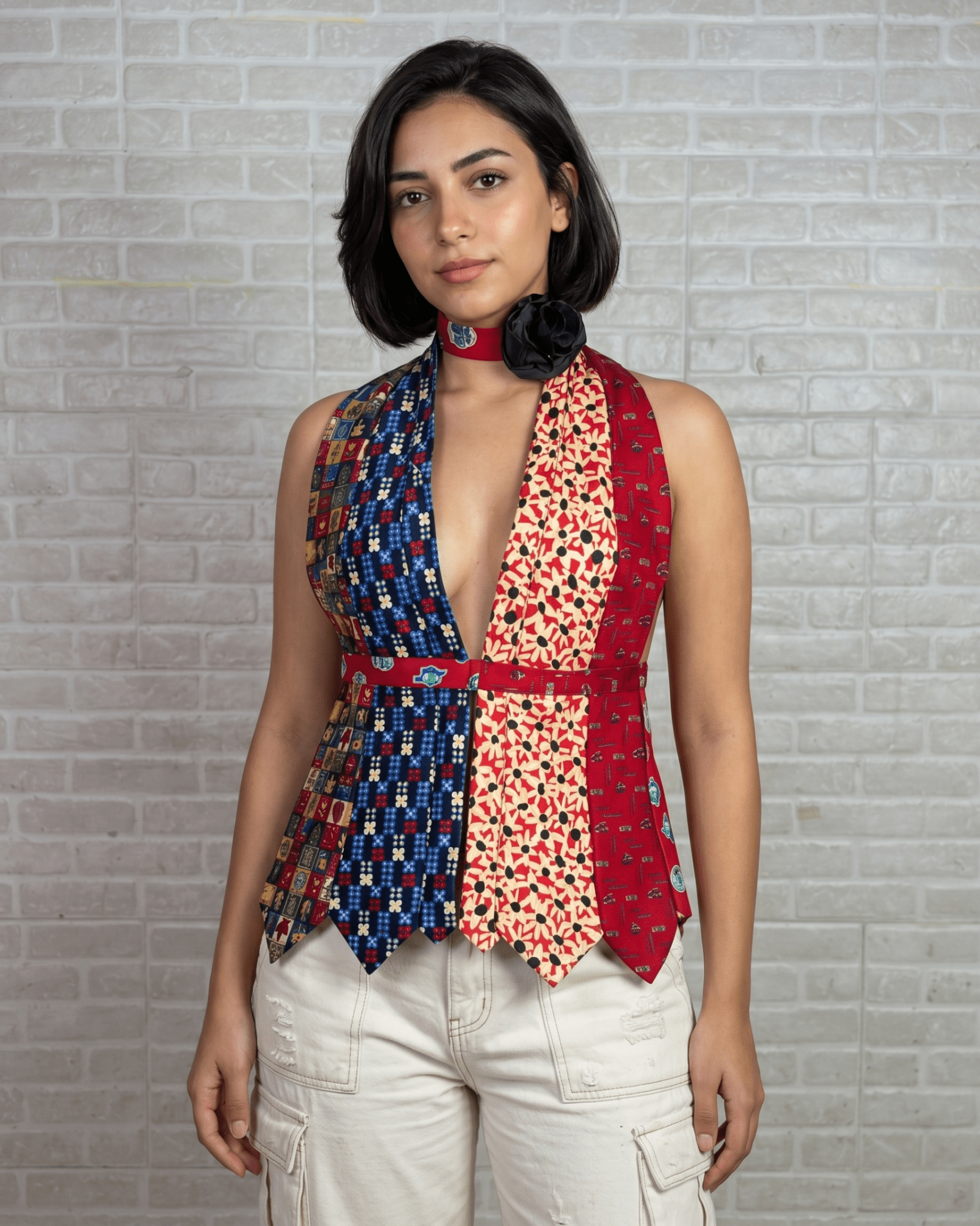 Handmade Upcycled Tie Halter Vest Top & Choker - Funkify