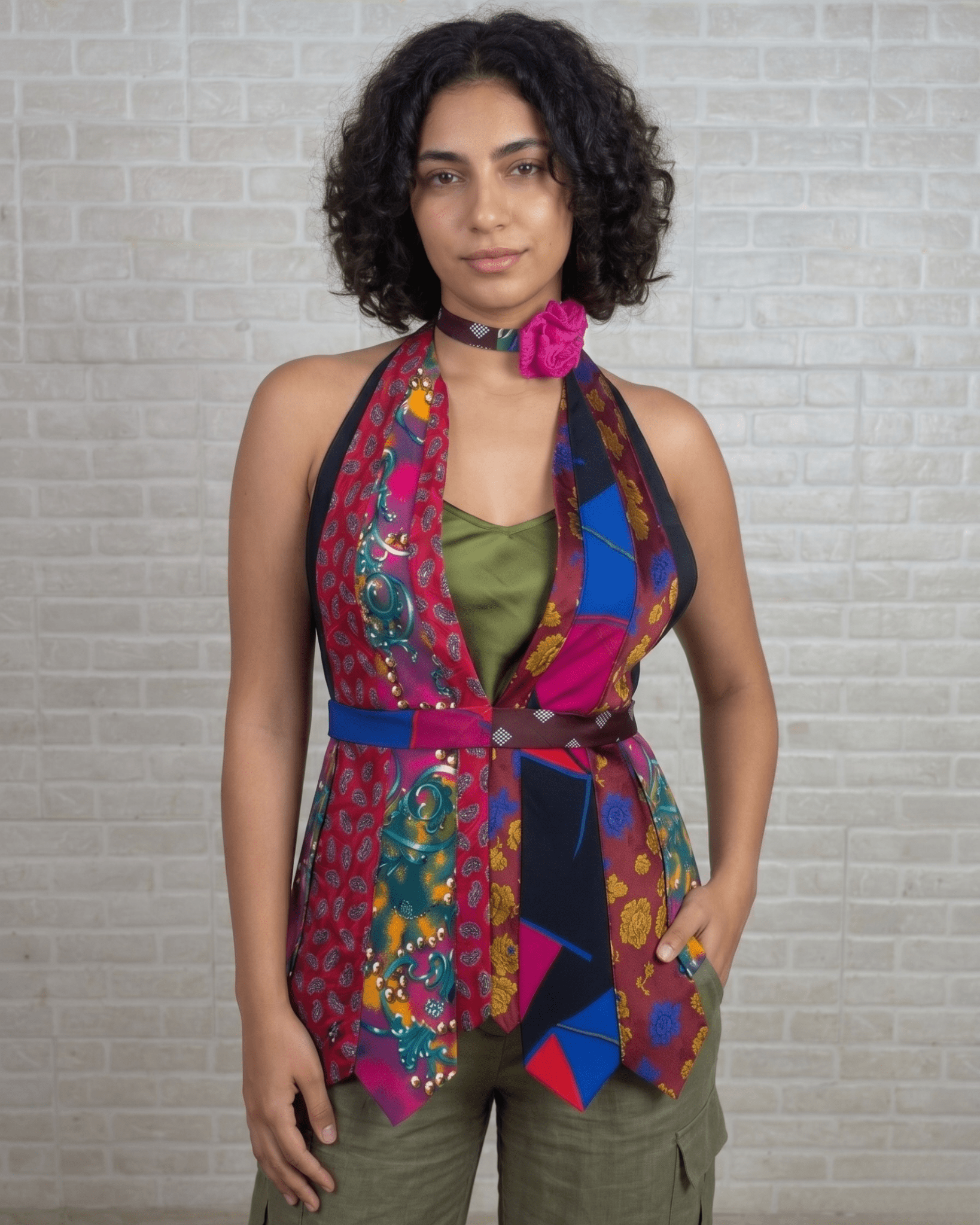 Handmade Upcycled Tie Halter Vest Top & Choker - Funkify